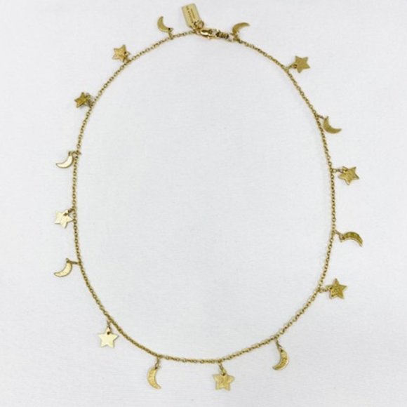 Meghan Bo Goldtone Textured Moon/Star Necklace 16" - Picture 4 of 6